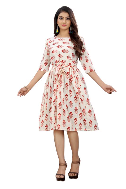 Image of Crepe Floral Print Kurti for Women, Knee Length Dress Dress, Wester Wear