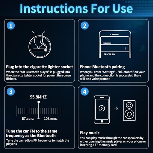 Transmisor FM Bluetooth Coche 5.0, Adaptador Inalámbrico Manos Libres para Coche con Dual USB 5 V/2,4 A 1A, Aparato Reproductor MP3, Soporte Unidad Tarjeta SD/Flash USB - imagen 4