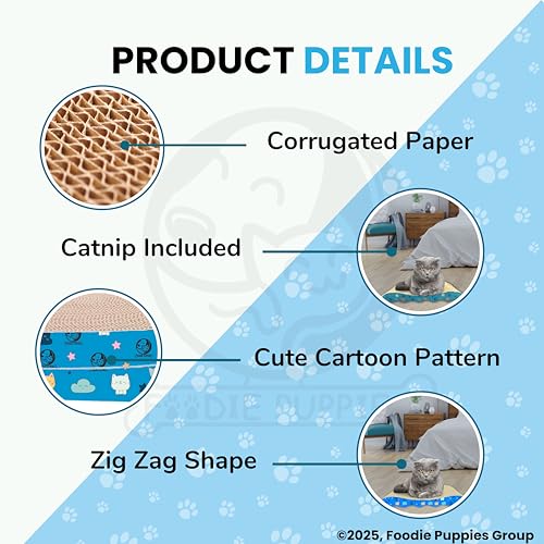 Image of Foodie Puppies 2-in-1 Reversible Cat Scratcher Pad with Catnip for Cats & Kittens, (Zig Zag, 43 x 26 x 6 cm) | Durable Corrugated Cardboard Cat Scratching Board | Scratch Post for Furniture Protection