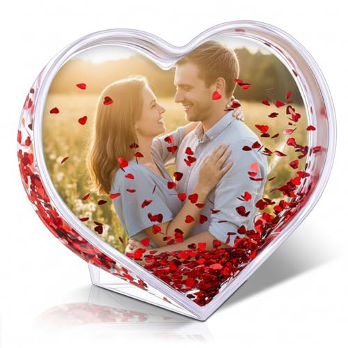 Heart-Shaped Acrylic Snow Globe with Photo Frame