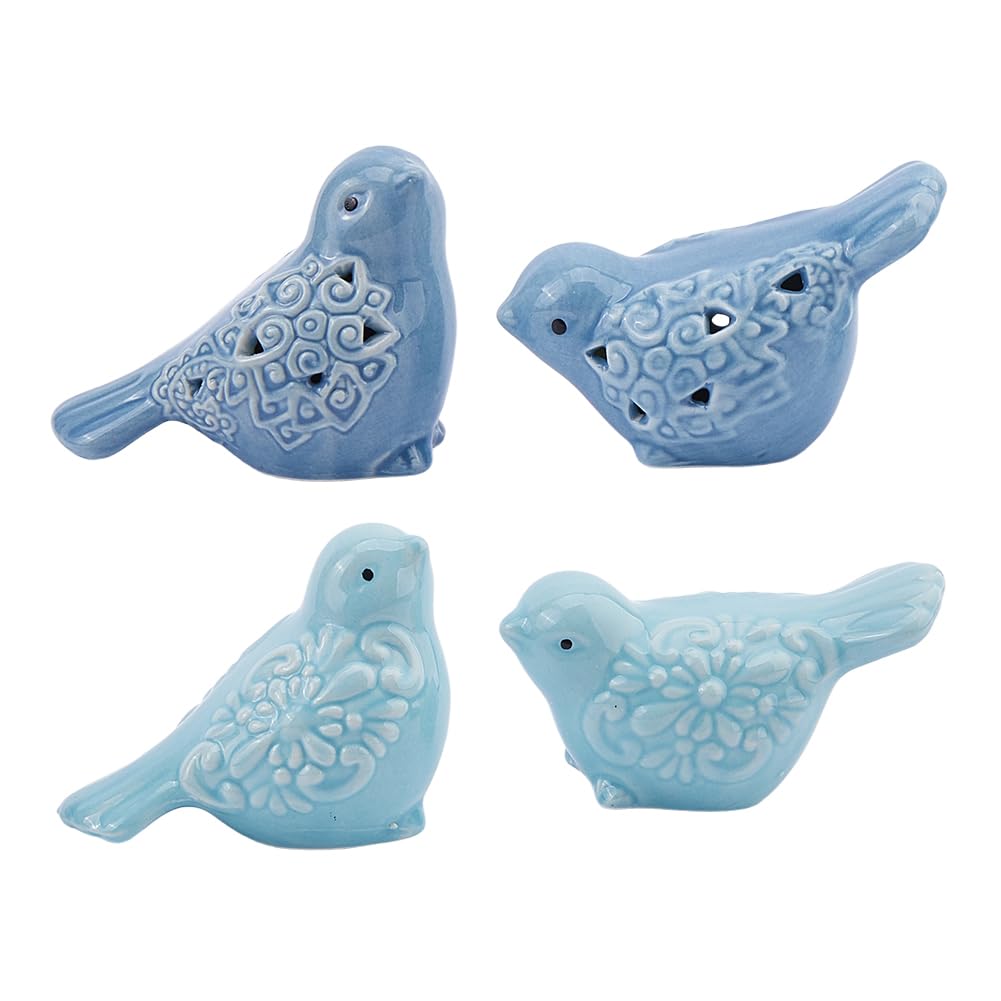 DICOSMETIC 4 Stück 2 Farben Porzellan Vogel Statue Blaue Keramik Vögel Figur Keramik Vogel Ornamente Kleine Tier Statuen Wohnkultur Für Schrank Regale Eingangsbereich Bücherregal TV Ständer
