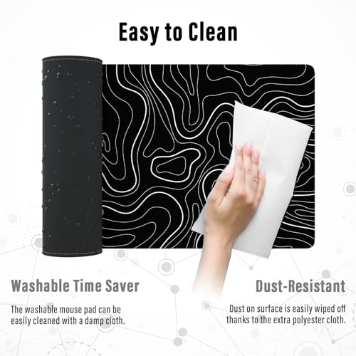 Image of Ovenbird Large Gaming Mouse Pad with Stitched Edges, Topographic Map Topo Mousepad Gaming, Extended XL Large Mousepad with Anti-Slip Base, Cool Mouse Pads for Desk, 31.5 x 11.8 in, Black