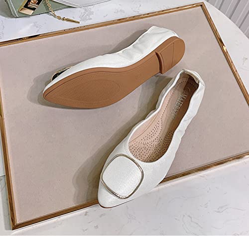 YHTootW Women's Wide Width Flat Shoes New Casual Pointed Toe Ballet Comfort Soft Slip Onloafer Shoes with Metal Buckle Breathable Mesh Slip-On Work Shoes4