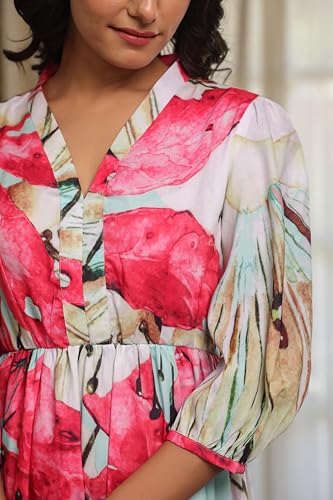 Image of Leriya Fashion Dress for Woman | Maxi Dress for Women Stylish | Women's Elegant A Line Dresses Summer Long Georgette with Floral Prints | Perfect Gaun Wear for Womens