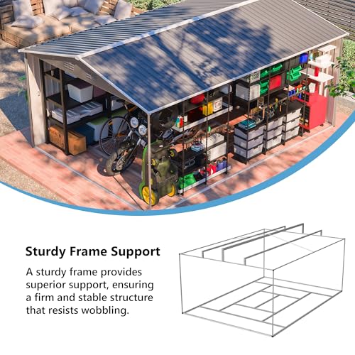 Image of YOPTO 10x14 FT Outdoor Storage Shed,Metal Shed W /Lockable Doors & Floor Frame,Garden Tool House W /Sloped Roof & 4 Air Vents,for Backyard Patio Lawn,Light Gray