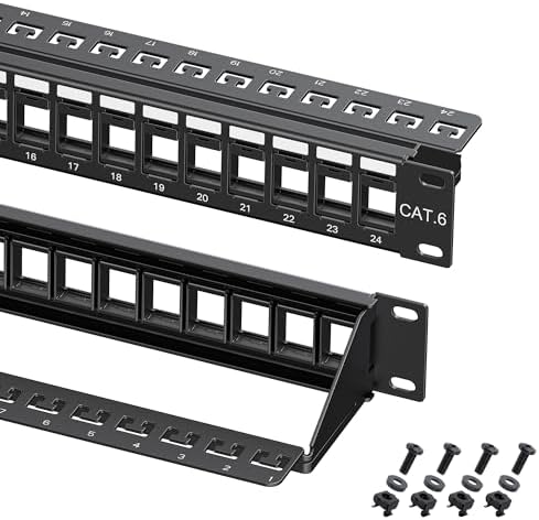 Cable Matters Rackmount or Wall Mount 1U 24 Port Keystone Patch Panel with Support Bar (Blank Patch Panel for Keystone Jacks/Keystone Panel)