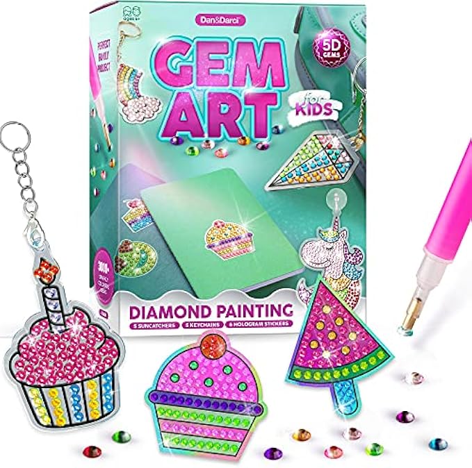 Gem Art, Diamond Painting Kit for Kids - Large 5D Gemstones - Arts and Crafts for Kids, Girls and Boys Ages 6-12 - Gem Art Painting Kit - For Ages 4, 5, 6, 7, 8, 9, 10-12 Best Little Kids Gifts for Gi