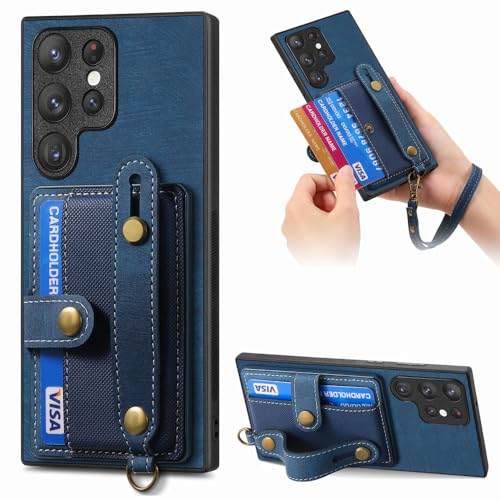 Étui de téléphone avec dragonne pour Samsung Galaxy S20 bleu ciel avec porte-carte intégré