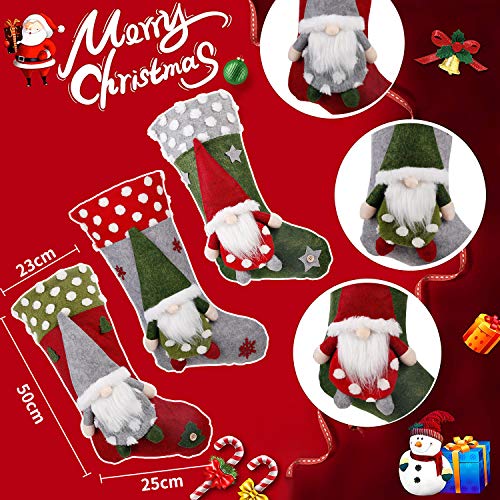 Christmas Stocking 3 Pack, 19 Inch 3D Gnomes Santa Christmas Stockings Fireplace Hanging Stockings For Family Christmas Decoration Xmas Character Holiday Season Party Decor #TOP3
