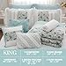 Madison Park Dawn 100% Cotton Shabby Chic Comforter Set-Modern Cottage Design All Season Down Alternative Bedding, Matching Shams, Bedskirt, Decorative Pillows, King(104