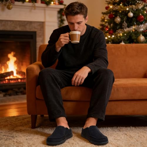 LazyStep Men's McCoy Suede Wide Clog Slipper with Comfort Memory Foam, Slip on Warm Indoor Outdoor House Shoes(2024, Black, Size 8) by LazyStep - Used condition - Image 3