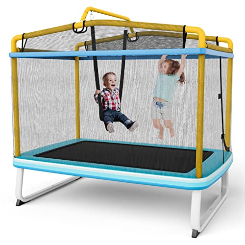 COSTWAY 3 in 1 Kindertrampolin, Gartentrampolin rechteckig mit Schaukel &...