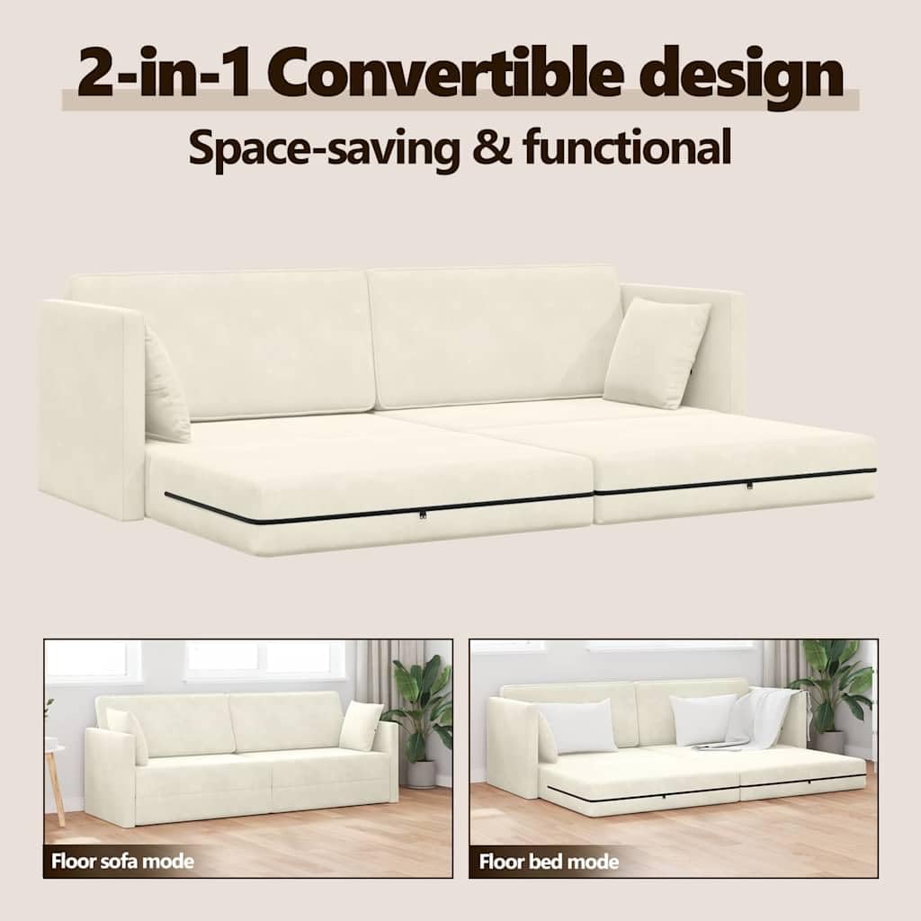 vidaXL Divano-Letto da Pavimento Crema 213 x 70 x 77 cm Velluto