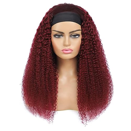 Image of XSY 99J Burgundy Headband Wig Deep Wave Human Hair Wigs 150% Density Red hair Half Wigs For Black Women Glueless None Lace Front Wigs With Headband Attached (10 Inch)