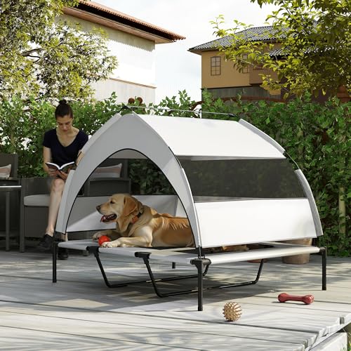 Pawhut Lettino Per Cani Rialzato Di 23 Cm Con Copertura A 3 Lati Rimovibile, Brandina Per Cani Di Taglia Grande Traspirante In Acciaio Con Borsa Di Trasporto, 122X92X94 Cm, Grigio Chiaro E Nero - 9