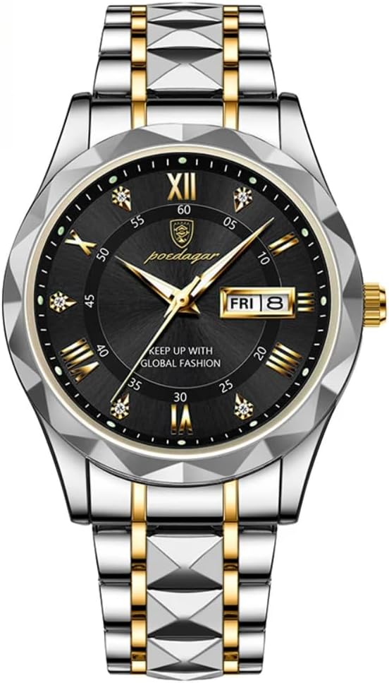 Poedagar Men Quartz Watch Luxury for Man Sports Business Waterproof Luminous Stainless Steel Week Date Men's Watches Male Clock