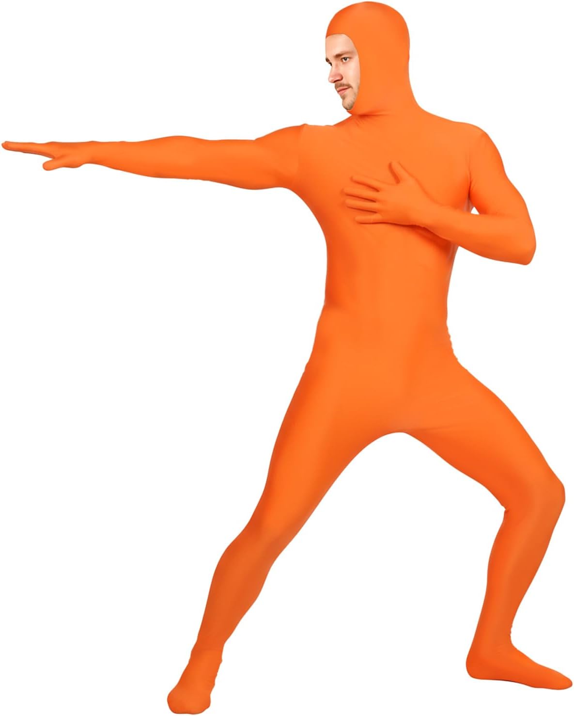 Orange Bodysuit for Men's & Women's - Open Face Stretchy Spandex Halloween Cosplay Full Body Suit Adult Zentai Costume - Image 6