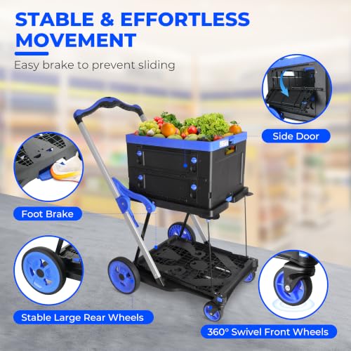 Collapsible Shopping Cart with Wheels – Heavy Duty Folding Utility Trolley 200 lbs Capacity, Removable 360° Swivel Wheels with Brake, Easy Fold & Store for Grocery Warehouse Office Picnic - Image 5