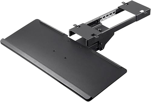 Monoprice Bandeja ergonómica ajustable para teclado, con una plataforma de tamaño completo de 26.4 x 10 pulgadas, se extiende mínimo 18.2 pulgadas /