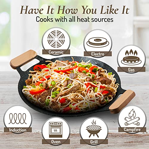 Freshy Chef Korean Grill Pan - 15 Inch Non-Stick Aluminum Korean Bbq Grill Pan With 2 Wooden Holders, Rack, And Storage Bag - Lightweight Aluminum Griddle Pan For Stove Top, Induction, Camp Fire #TOP3