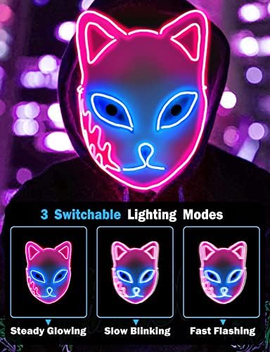 yumcute LED Mask with 3 Lighting Modes, Lightweight Halloween Mask, Carnival Purge LED Mask, Light Up Party Masks, Funny Masks, EL Wire Scary Mask for Halloween Festival Party Masquerade Cosplay