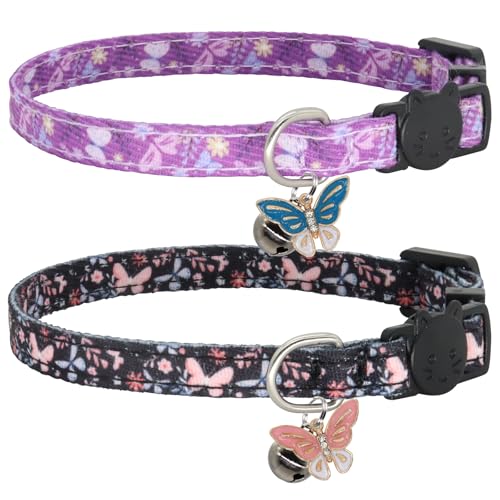 Collar de gato Giecooh de algodón ajustable con cascabel pack de 2 2