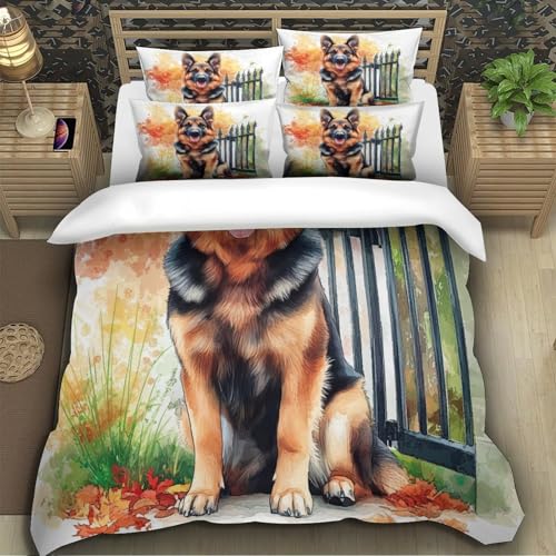 Housse de Couette Berger Allemand Super King 260x220 Microfibre avec 2 Taies d'Oreiller