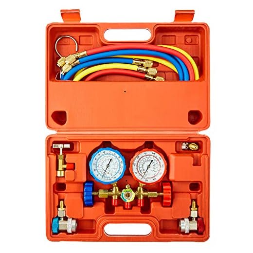 OMT 3 Way AC Diagnostic Manifold Gauge Set for Freon Charging, Fits R134A R12 R22 and R502 Refrigerants, with 5FT Hose, Tank Adapters, Adjustable Couplers and Can Tap