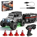 Indrnif RC Geländewagen Drift Car, 1:64 Mini Crawler mit Anhänger Tabletop RC Off-Road Car, 2.4G Ferngesteuertes Auto mit LED-Leuchten, Rennsportfahrzeug-Spielzeug für Erwachsene und Kinder