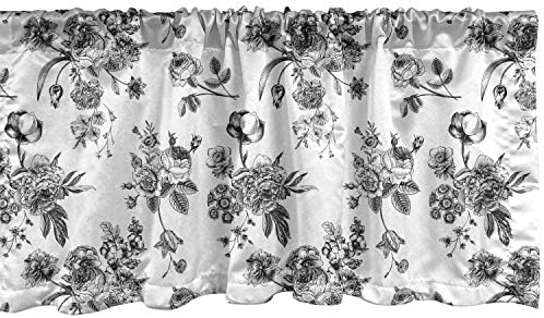 Ambesonne Black and White Window Valance, Vintage Floral Pattern Victorian Classic Royal Inspired New Modern Art, Curtain Valance for Kitchen Bedroom Decor with Rod Pocket, 54" X 18", Black and White