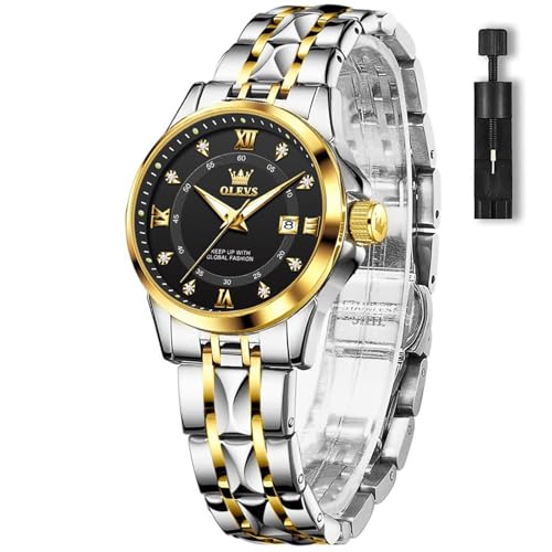 OLEVS Watch Women with Day Date Luxury Stainless Steel Ladies Watch Elegant Small Wrist Women's Dress Watches Diamond Quartz Watches for Women