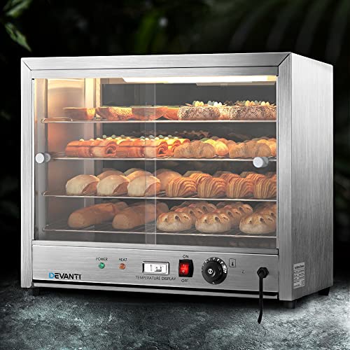 Devanti Food Warmer, 1000W Display Cabinet Commercial Electric Pie Foods Warmers Buffet Showcase Home Kitchen Restaurant Car Appliances Counter Top, With 4 Tier Shelves and Removable Crumb Tray Silver