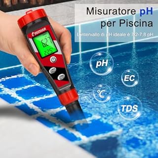 UIUZMAR Misuratore pH EC per Idroponica, pHmetro Piscina, Misuratore EC e TDS pH Acquario, TDS Tester di Acqua Potabile, Conducibilità, Misuratore pH TDS EC 4 in 1 per Osmosi Inversa, Acqua