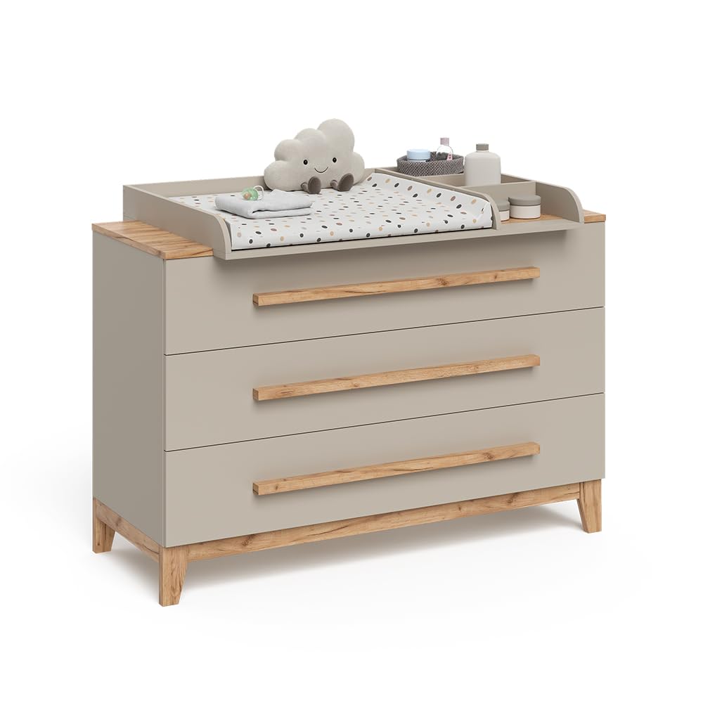 VitaliSpa Cambiador Malia, Cachemira/Artesanal, 133.2 x 98 cm con 3 cajones, con Cambiador extraíble para Usar como cómoda