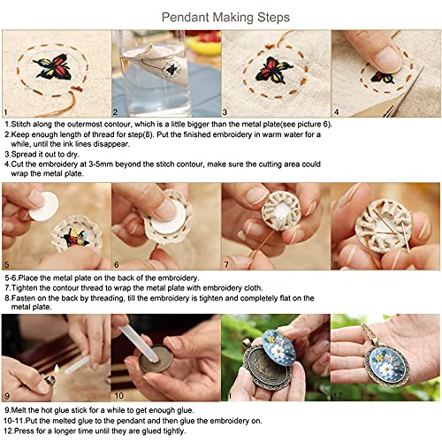 Image of ZOCONE 4 Packs Embroidery Necklace Kits, Embroidery Pendant Kit Mini Cross Stitch Kit with 4 Hoops, Necklace, Pendant, Stamped Pattern Cloth, Instructions, etc., Embroidery Kits for Adults