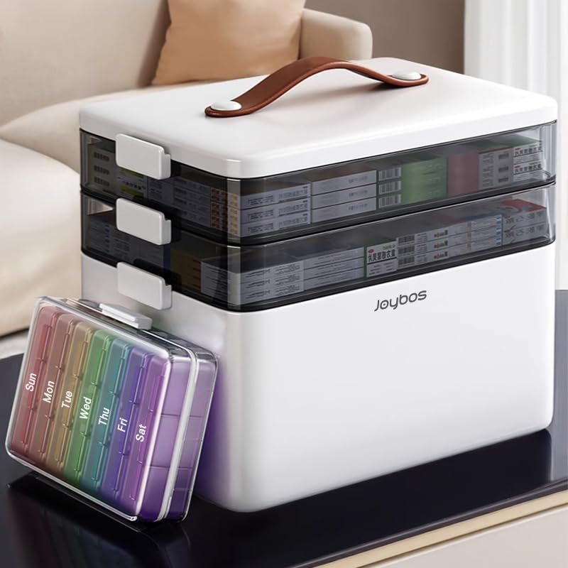 CTIME 3-stöckige Medizinbox - Tragbar mit Lederhenkel, ideal für Haushalt und Reisen (1 Pcs Medicine Storage Set)
