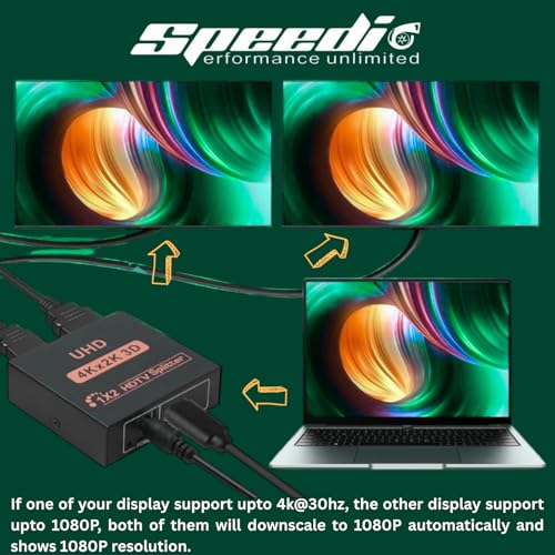 Image of Speedio Screen Mirror (1 Input 2 Output - Hdmi) with Power Adapter (No Switch) Mirroring Box | Splitter for TV, PC, Laptop, Fire Stick, PS4, PS5, Xbox (Non-Switch Model) - Pack of (1)