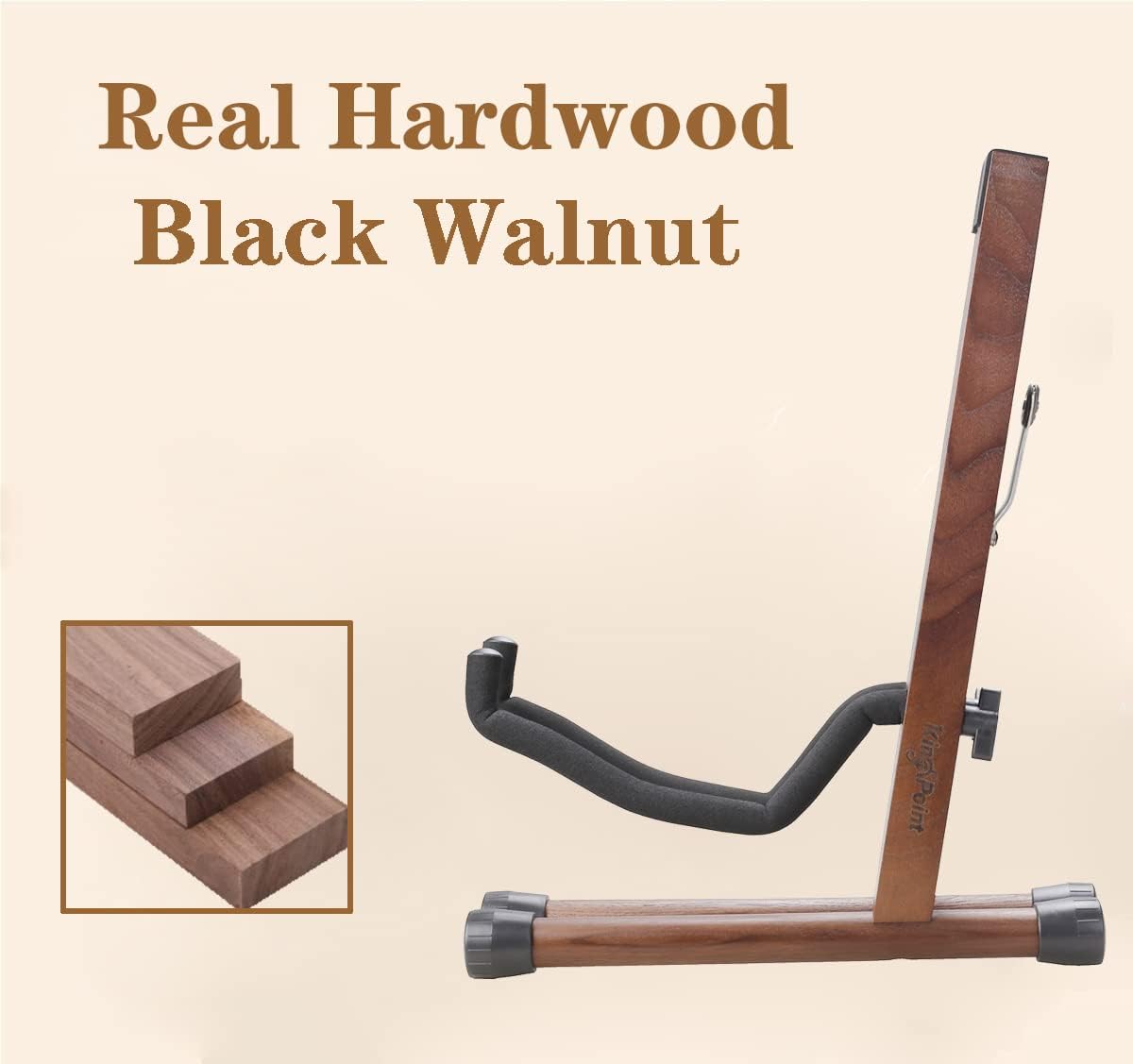 KingPoint Guitar Stand, Guitar Floor Stand, Acoustic Electric Wooden A Frame Folding Guitar Holder Adjustable for Bass, Cello, Mandolin, Banjo, Ukulele (Black Walnut)