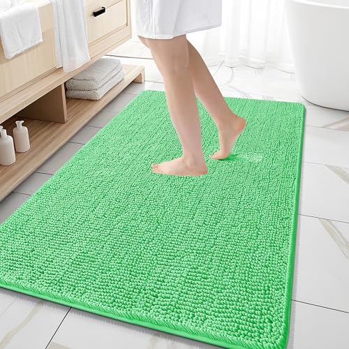 Image of OLANLY Large Bathroom Rugs 59x35, Extra Soft Absorbent Chenille Bath Rugs, Rubber Backing Quick Dry, Machine Washable Bath Mats for Bathroom Floor, Tub and Shower, Home Decor Accessories, Mint Green