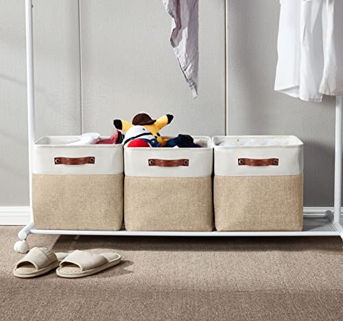 Image of DECOMOMO Foldable Storage Bin Collapsible Sturdy Cationic Fabric Storage Basket Cube W /Handles for Organizing Shelf Nursery Home Closet (Beige and White, Medium - 11 x 11 x 11-4 Pack)