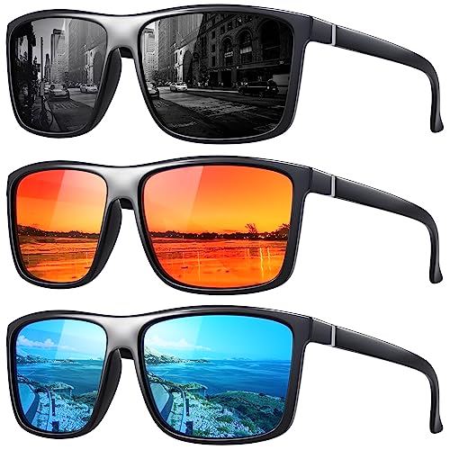DioKiw 3PACK Classic Polarized Sunglasses for Men Vintage Style Driving Travel Sun Glasses Lightweight Square Frame UV Protection Goggles