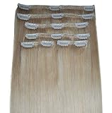 Lot de 6 extensions de cheveux à clipser 100 % Remy Triple trame Cheveux humains 100 g 60/22 mèches Blond clair 30,5 cm