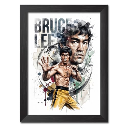Image of TenorArts Bruce Lee Poster Frame Martial Artist Laminated Photo Framed Painting with Matt Finish Black Textures (12 inches x 9inches)