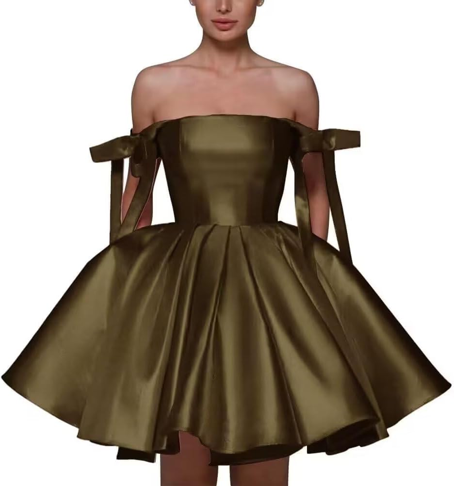 Women’s Short Satin Homecoming Dresses with Pockets A Line Pleated Prom Dress 2024 Wedding Dress