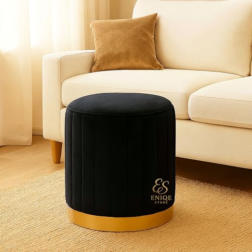 Image of Mudda Pouf Round Sitting Foot Stool for Office Room Decor, Living Room Ottoman Stool, Upholstered Pouffe Puffy for Foot Rest, Home Furnishings (Black)