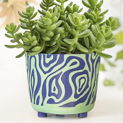 Pointnio 5 Inch Modern Colorful Planter, Unique Carved Wave Succulent Pot with Drainage, Ideal for Indoor & Outdoor Use, Funny Small Herb Desk Planter for Plant Lovers