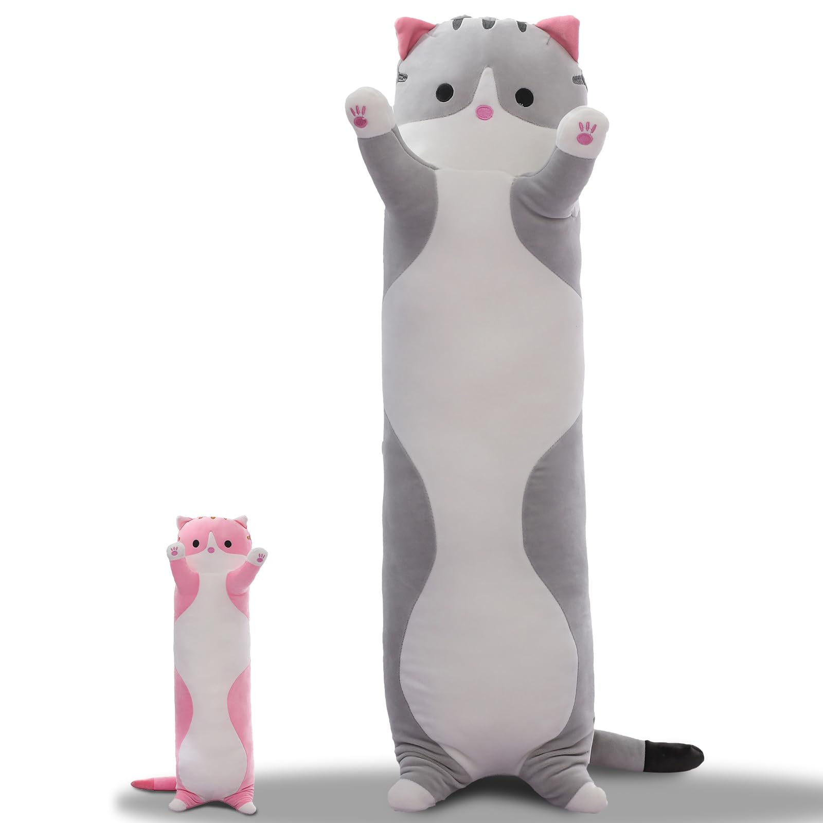 Cute Cat Plush Long Body Pillow Soft Cartoon Stuffed Animal Doll Kawaii Cat Plushie Cuddle Toy Gift for