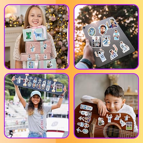 Image of Pack of 50PCS Super Star Soccer Player Messi Stickers, Vinyl Waterproof Laptop Water Bottle Sticker for Adults Boys Girls Teens, FIFA World Cup Gift for Soccer Fans