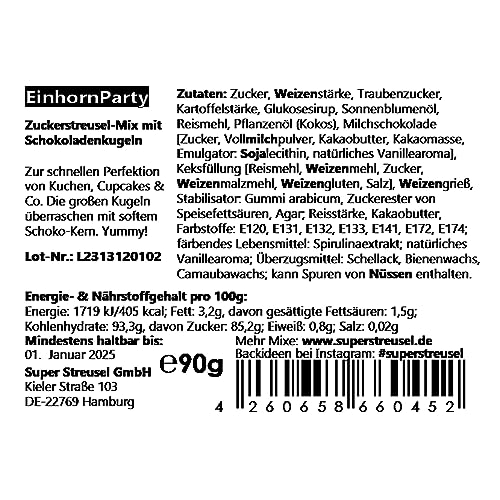 Super Streusel | EinhornParty | Zuckerstreusel für Kuchen Kekse Torte uvm. | Alle Zutaten aus der EU | Streuselmix aus Hamburg bekannt aus TV & Print | Ohne AZO-Farbstoffe (90g)