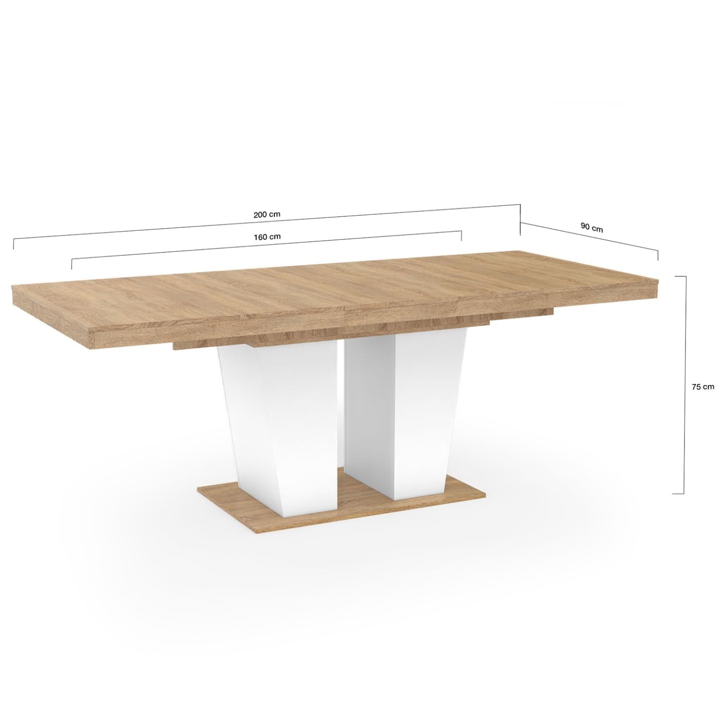 IDMarket - ELIAD mesa de comedor rectangular extensible 6-10 personas madera y blanco 160-200 cm